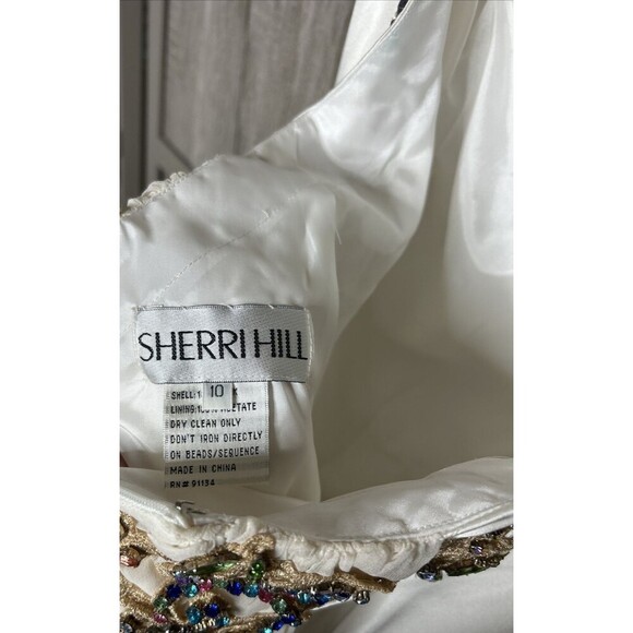 Sherri Hill Silk Ivory Formal Dress Jeweled Open Back Train Size 10 Altered - Picture 14 of 16